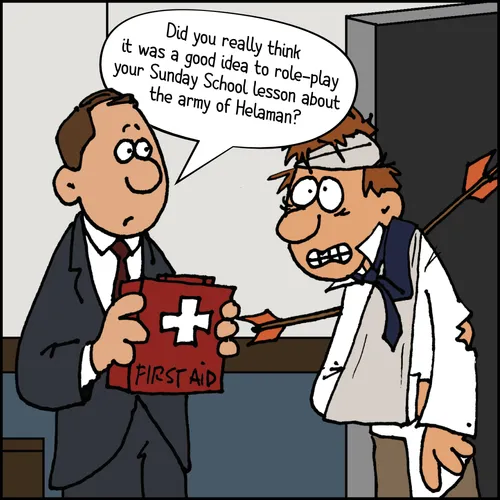 two men at church, one wounded and bandaged