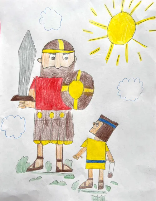 Children’s drawing of David and Goliath