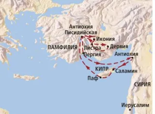 карта, первое миссионерское путешествие Павла