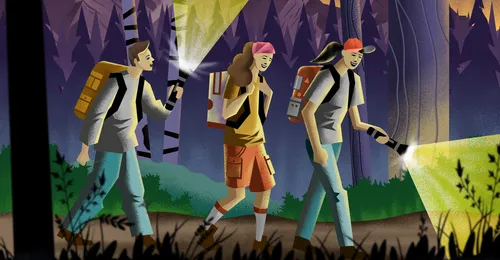 youth hiking at night