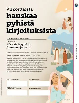 Sivun PDF, jossa on piirrokset Abrahamista, Saarasta ja Iisak-vauvasta