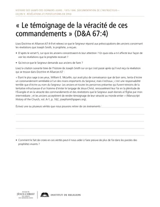 Document à distribuer : « Le témoignage de la véracité de ces commandements » (D&A 67:4)