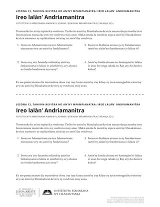 taratasy zaraina, Ireo lalàn’ Andriamanitra