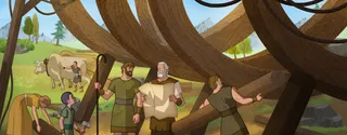 Noah and family building ark