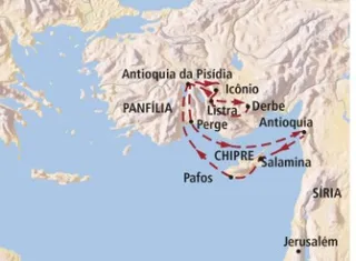 mapa, primeira viagem missionária de Paulo