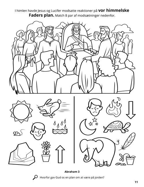 PDF-malebogsside af rådet i himlen samt en aktivitet med at matche modsætninger