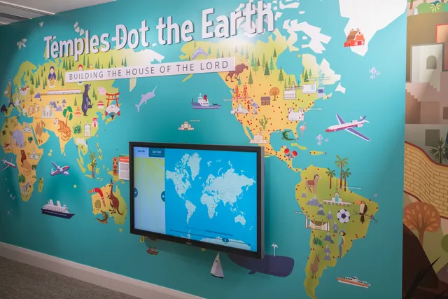 A children's exhibit is set up in the Church History Museum. These images are wide shots, taking in more of the various exhibit.