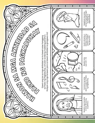 PDF ng aktibidad na may mga larawan na kukulayan na ang mga tema ay ang Pasko ng Pagkabuhay