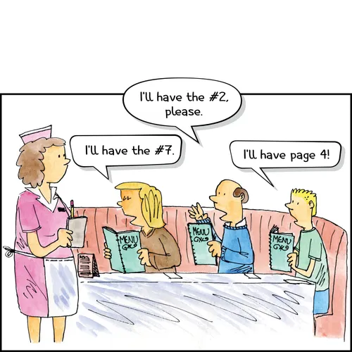 mother, father, and son ordering at restaurant