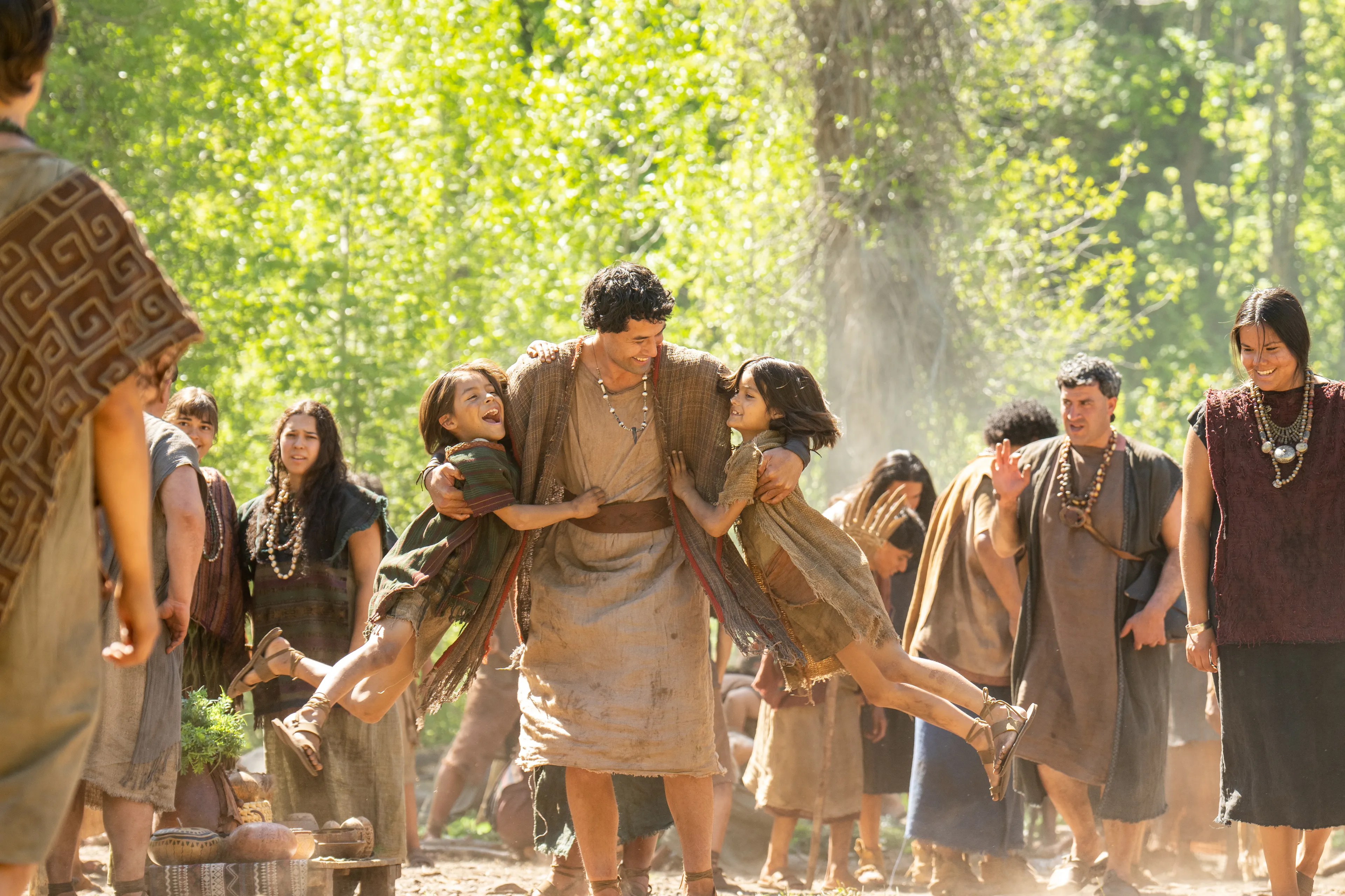 The people of Anti-Nephi-Lehi are having fun before they hear the Lamanites approaching.