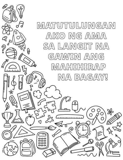 PDF ng pahinang kukulayan ng mga bagay na kumakatawan sa mga skill at libangan