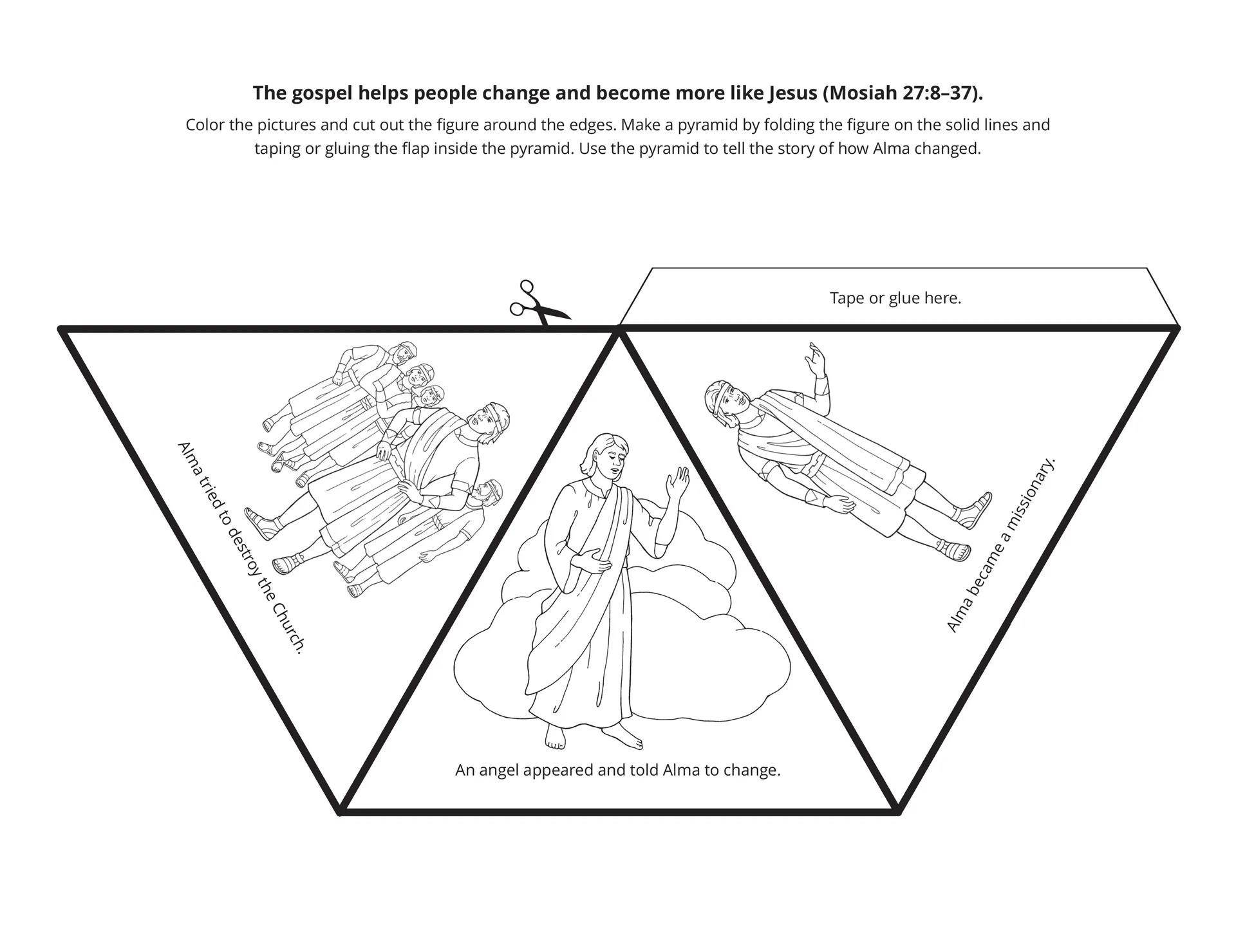 Line art of Alma and the angel.
