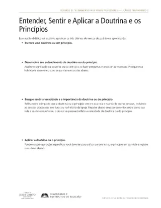 material de apoio, Entender, Sentir e Aplicar as Doutrinas e os Princípios