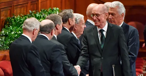 General Authorities shaking hands