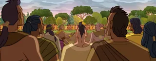 Lamanites watch the Nephite army and look scared