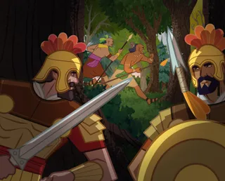 Nephite spies watch running Lamanite soldiers