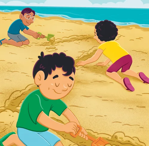 Dad, Mom, and Paolo digging in the sand