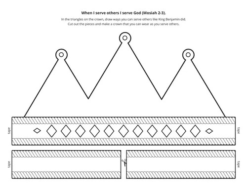 Black-and-white line art depicting a king’s crown.