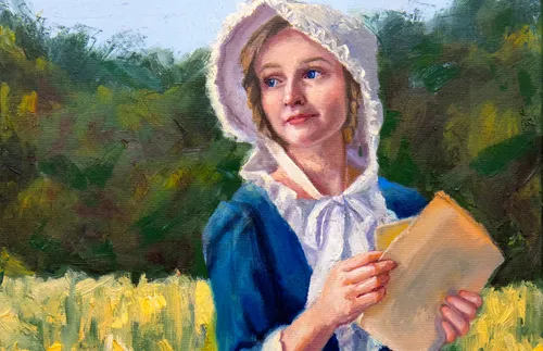 illustration of Caroline Tippets carrying an envelope