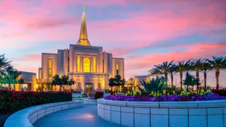 Exterior of LDS Temple at Sunset