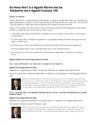 Ko Hono Akoʻi e Ngaahi Moʻoni mei he Tokāteline mo e Ngaahi Fuakava 130