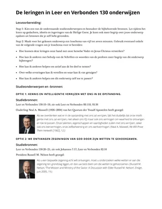 De leringen in Leer en Verbonden 130 onderwijzen