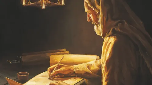 an Old Testament prophet writing on a scroll