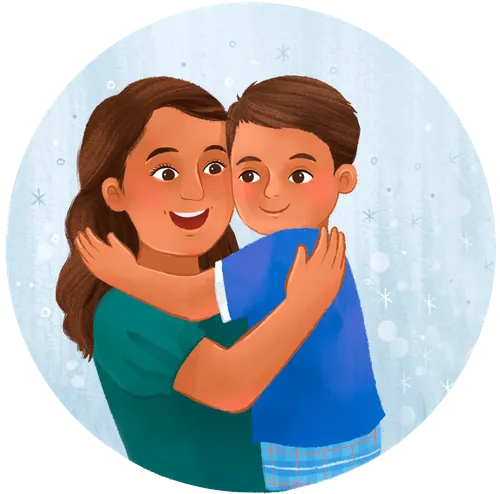 Panel 4 1 SPOT: Boy, Liam (Age 11) gets a hand-made teddy bear for his gift on Christmas morning. He’s not too happy about it. In the background we can see stockings hung by a fireplace and maybe a little bit of a tree poking in on the side.  2 SPOT: 2 of his younger sisters opening-up presents with their own home-made stuffed animals, not teddy bears. They should look happy and excited about their gifts. 3 SPOT: Mom sewing late at night, making the purple teddy bear. 4 SPOT: Boy in the first image hugging his mom, looking happy.