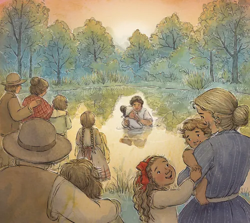 early Church members being baptized