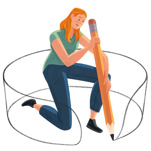 young woman with oversized pencil