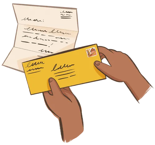 child putting letter in envelope