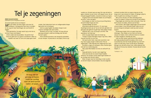 Pdf met een verhaal over een man en een jongen die in een tropische omgeving een pad in een dorp volgen