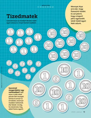 tevékenységi oldal megszámolandó pénzérmékkel