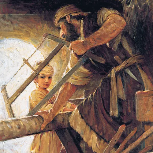 child Jesus with Joseph doing carpentry
