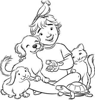 child with animals