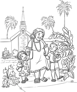 family in front of church