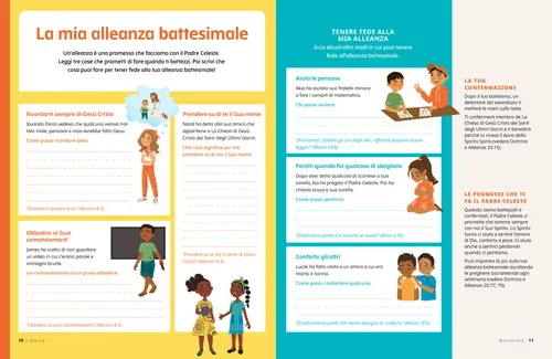 PDF della pagina con illustrazioni di bambini che scelgono il giusto e con righe su cui scrivere