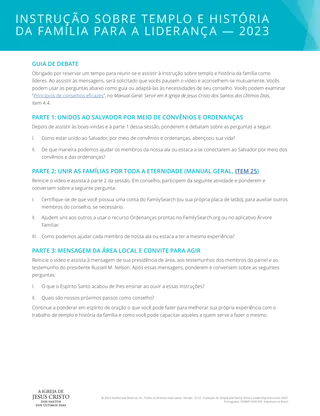 Guia de debate para as Instruções sobre templo e história da família para a liderança — 2023
