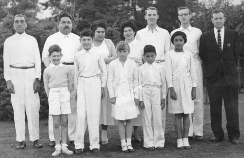 photo of first baptism in Chile in 1956 First missionaries in Chile, Joseph C. Bentley and Verle M. Allred.