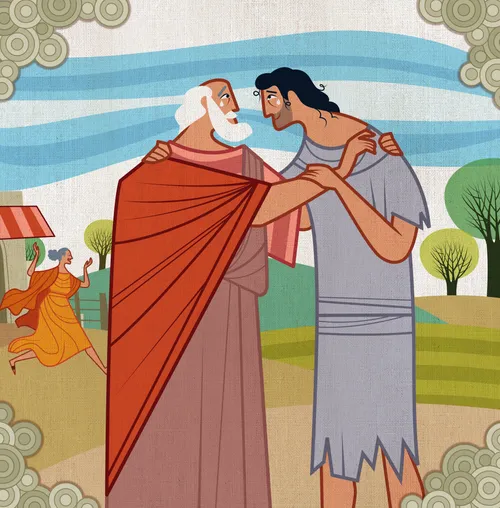 The father and the son hugging each other.