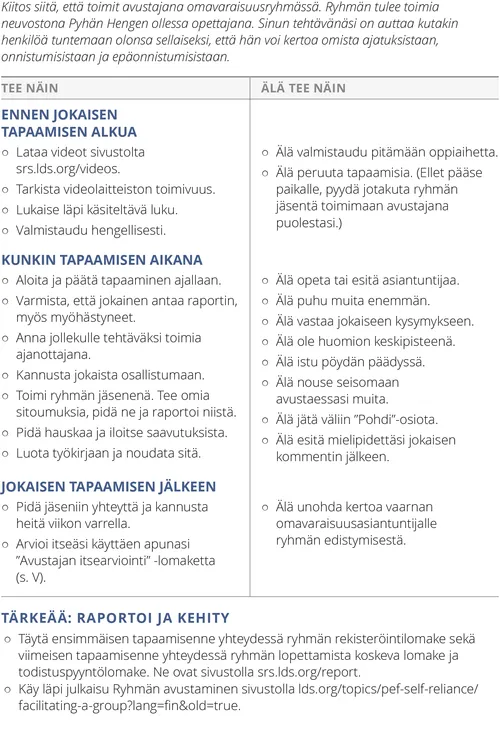 Avustajan ohjeluettelo