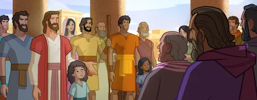 Jesus talks with the priests and scribes.