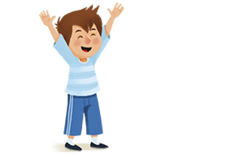 boy standing with arms up