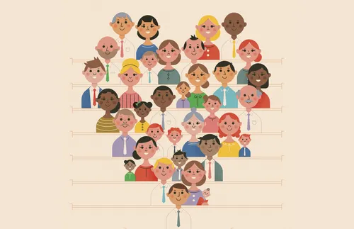 people seated in a heart shape