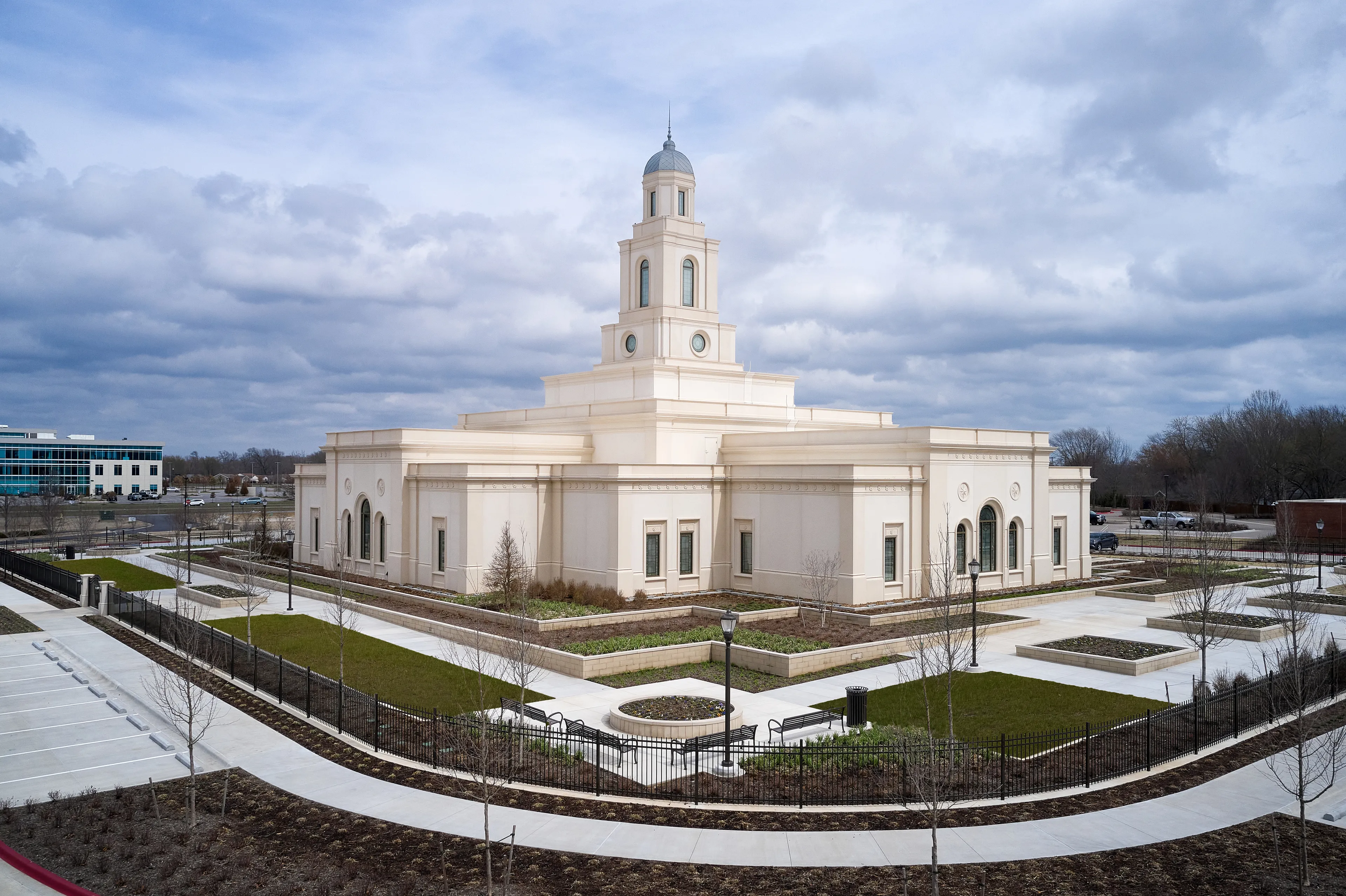 An exterior image of the Bentonville Arkansas Temple taken in the day. 