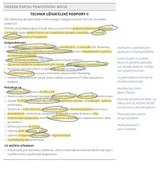 popis pracovního místa se zakroužkovanými body