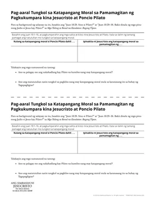 Handout: Pagkatuto tungkol sa Matatag na Paninindigan na Gawin ang Tama sa Pamamagitan ng Paghahambing kina Jesucristo at Poncio Pilato