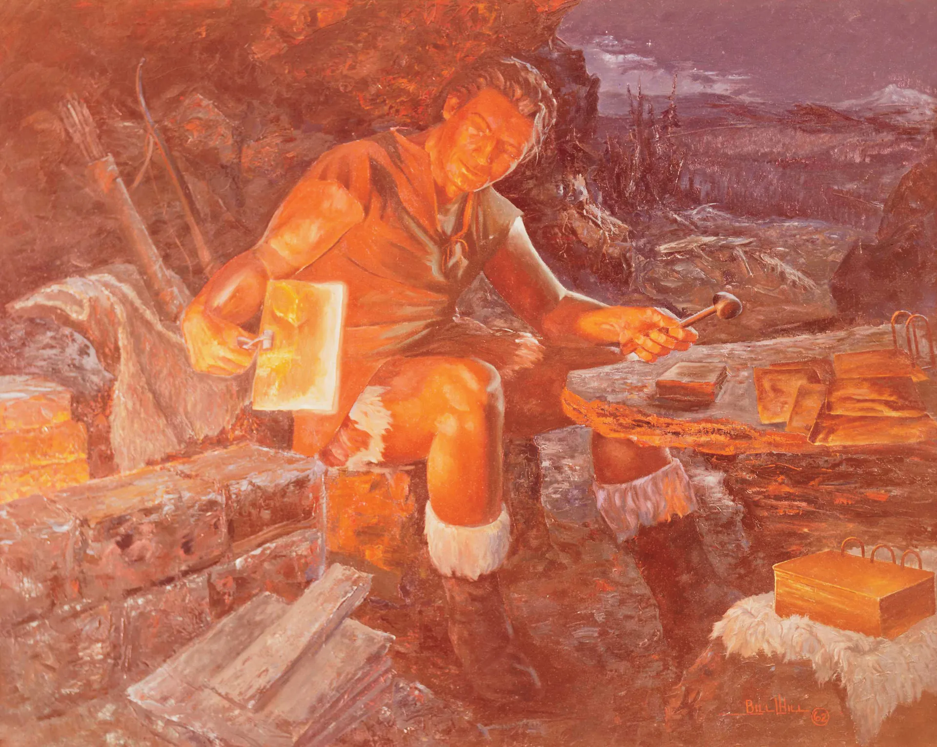 Nephi Fashioning the Plates, by Bill L. Hill
