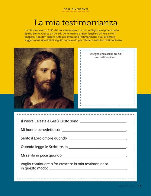 Un dipinto di Gesù Cristo e un’attività sulla testimonianza