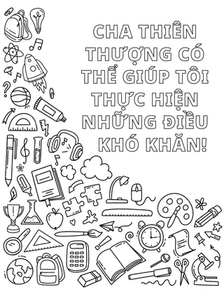 Trang tô màu các dụng cụ học tập khác nhau và các vật dụng khác